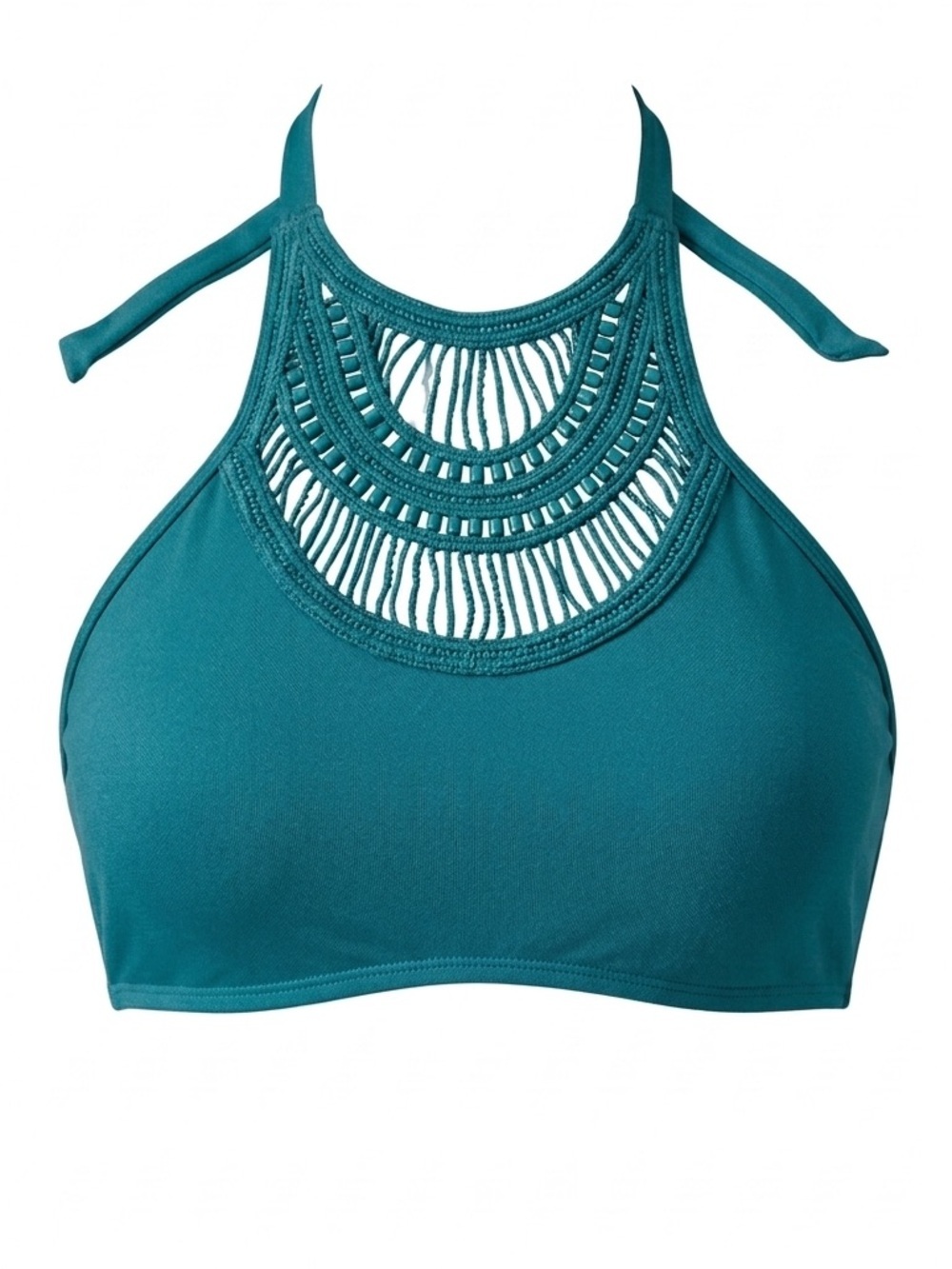 NWT Xhilaration Teal High Neck Crochet Halter Bikini Top - Size XL
